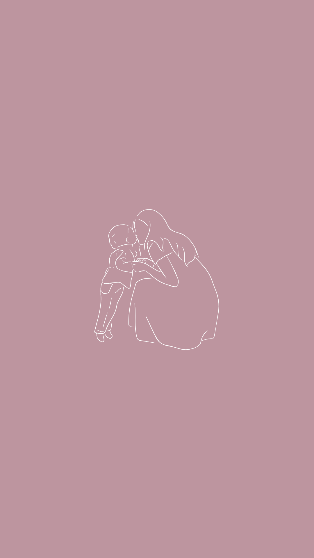 Outline of mom crouching beside toddler for a kiss
